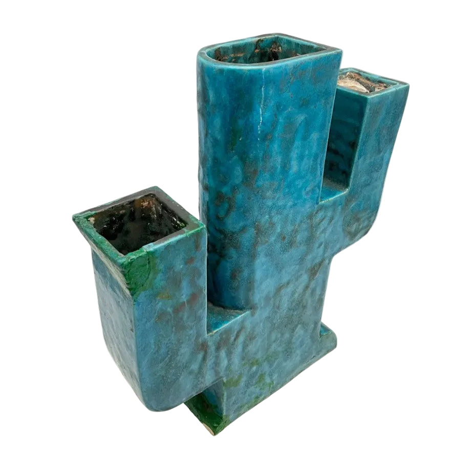 Art Deco Turquoise Ceramic Cactus Vase by Edwin Pearson