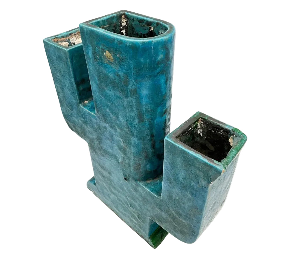 Art Deco Turquoise Ceramic Cactus Vase by Edwin Pearson