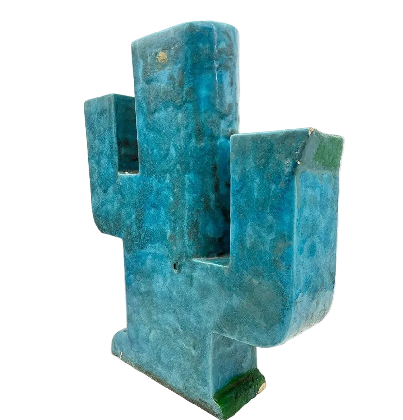 Art Deco Turquoise Ceramic Cactus Vase by Edwin Pearson