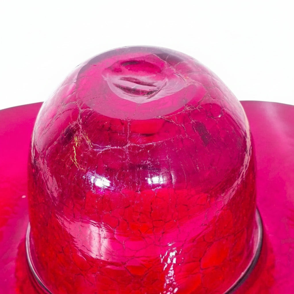 Rare Vintage Red Crackle Glass Blenko Cowboy Hat Vase/ Ice bucket