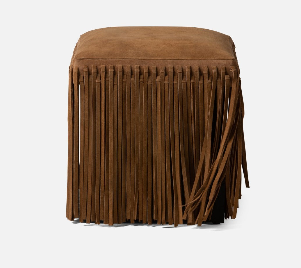 Square Leather Fringe Ottoman