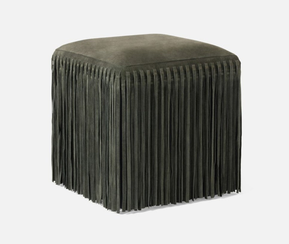 Square Leather Fringe Ottoman