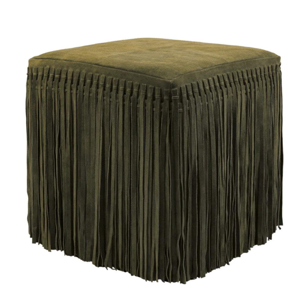 Square Leather Fringe Ottoman