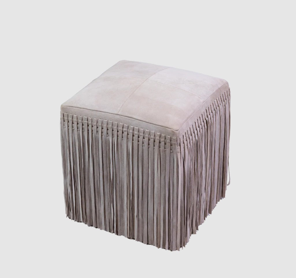 Square Leather Fringe Ottoman