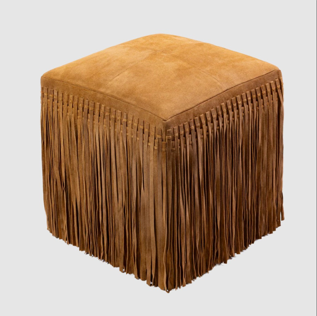 Square Leather Fringe Ottoman