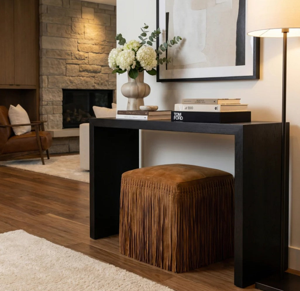 Square Leather Fringe Ottoman
