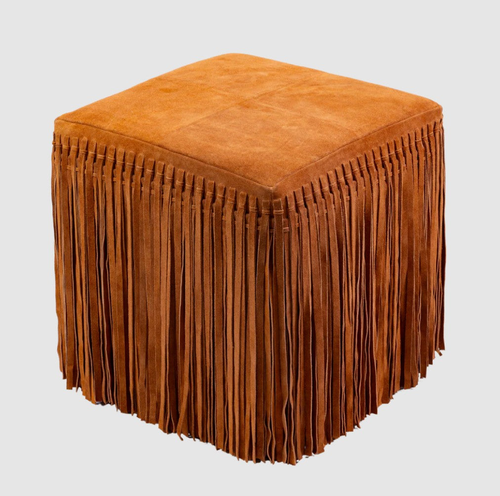 Square Leather Fringe Ottoman