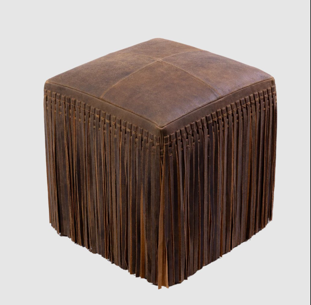 Square Leather Fringe Ottoman