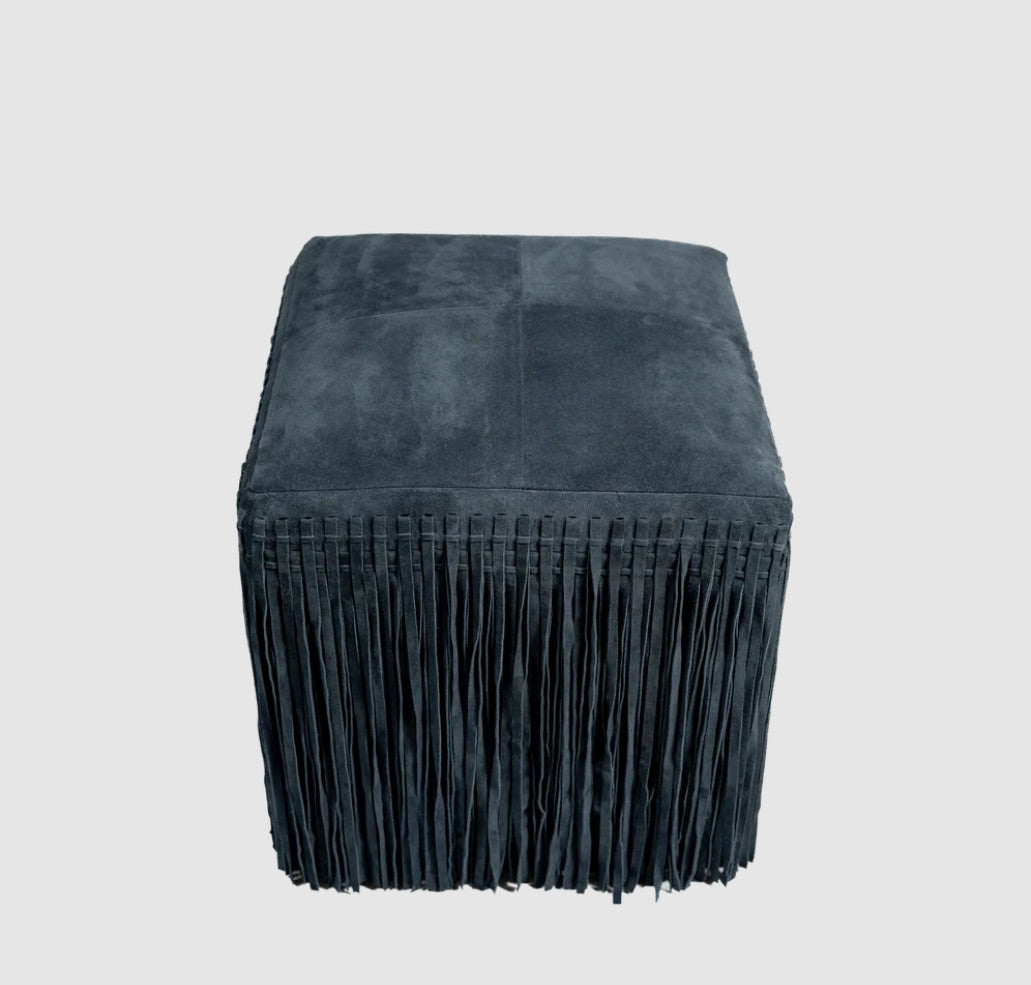 Square Leather Fringe Ottoman
