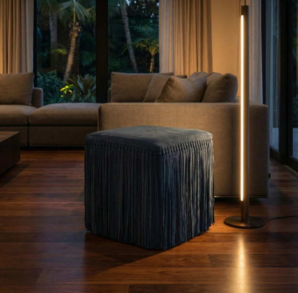 Square Leather Fringe Ottoman