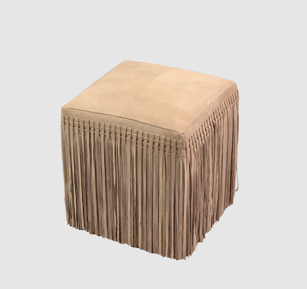 Square Leather Fringe Ottoman