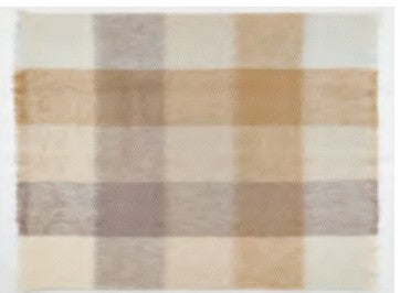 Checkered fabric swatch with beige, brown, and white colors on a white background