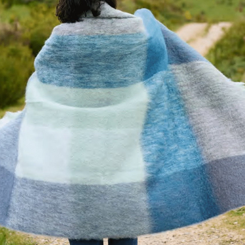 Ezcaray Cuadros Mohair Throw Blanket in Gray and Blue