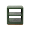 Green side table with a textured surface on a white background