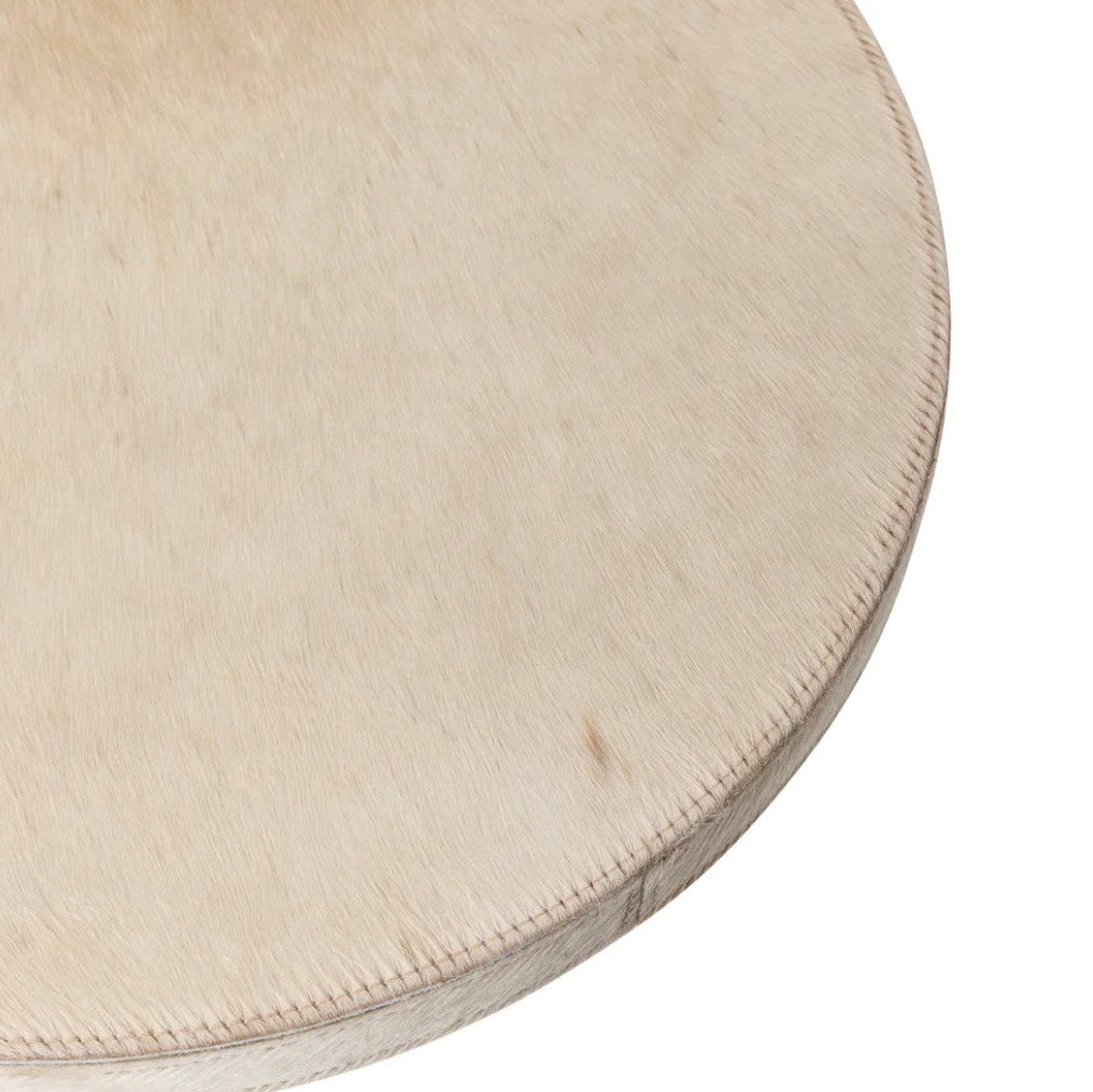 Close-up of a round wooden cutting board with a white background