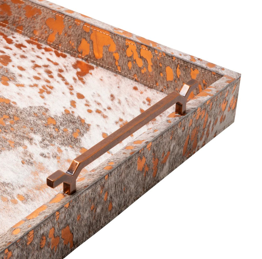Large Metallic Copper Cow Hide Tray