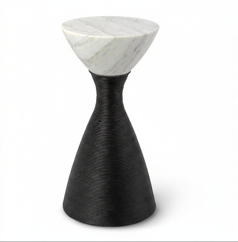 Large Ellory Leather and Stone Side table in Black