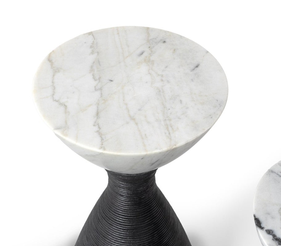 Large Ellory Leather and Stone Side table in Black