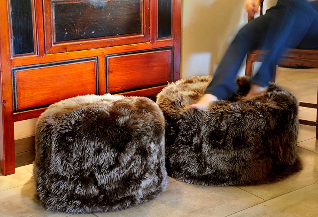 Manhattan Natural Sheepskin Pouf