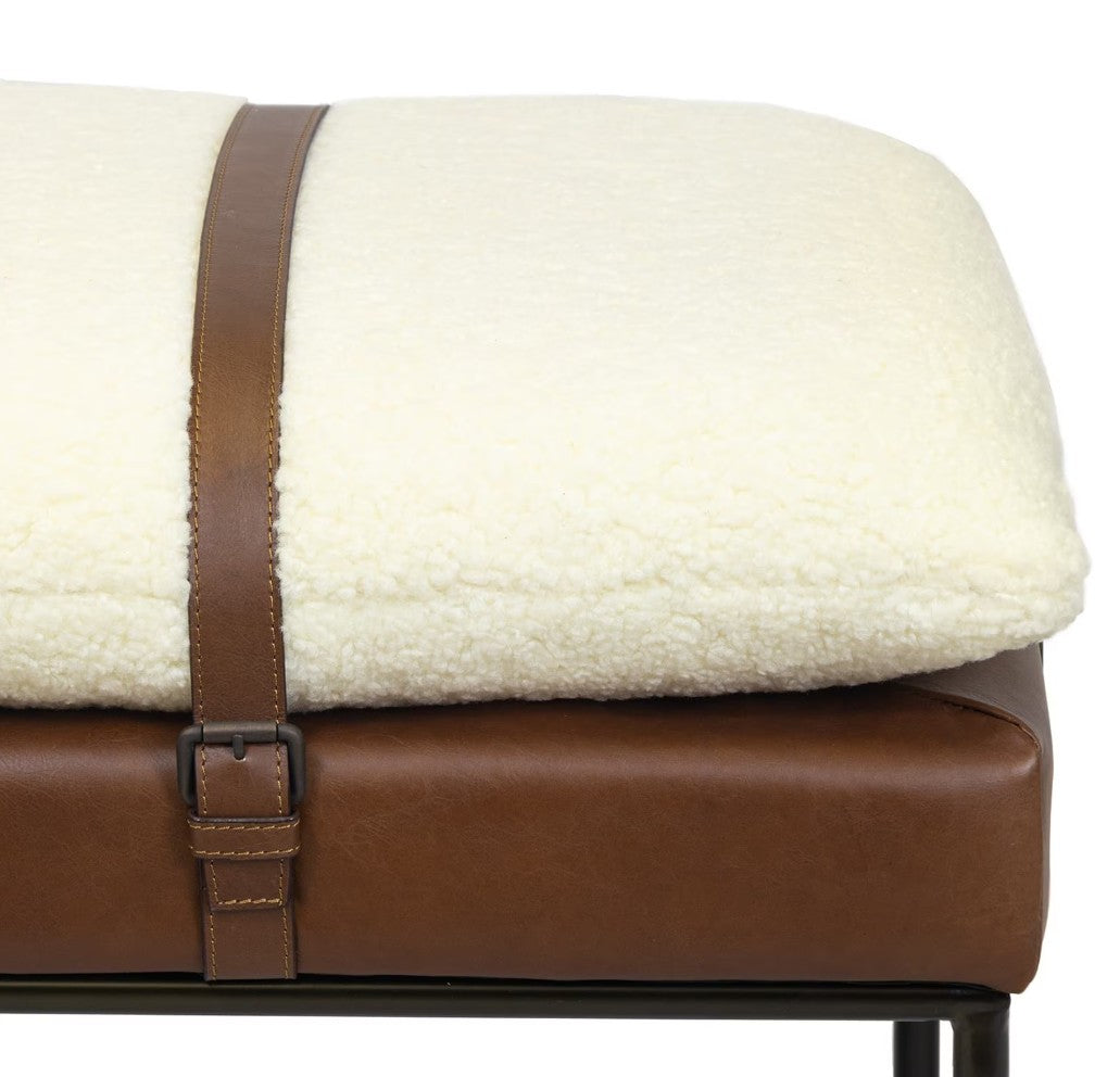 Aspen Leather and Boucle Faux Wool Bench