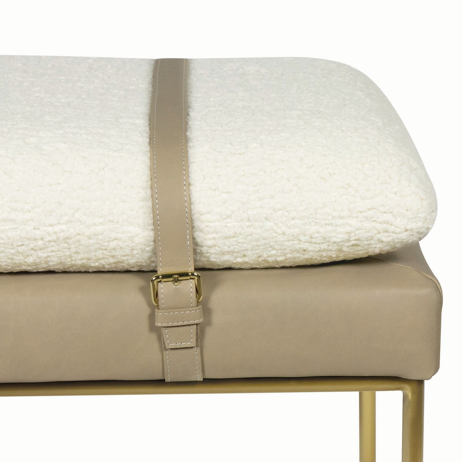 Aspen Leather and Boucle Faux Wool Bench