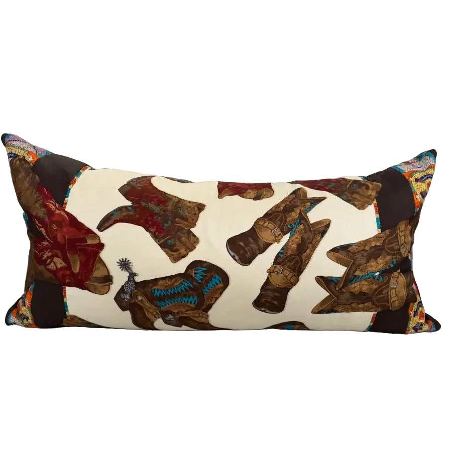 Vintage Cowboy Boots and Beads Silk Scarf Pillow