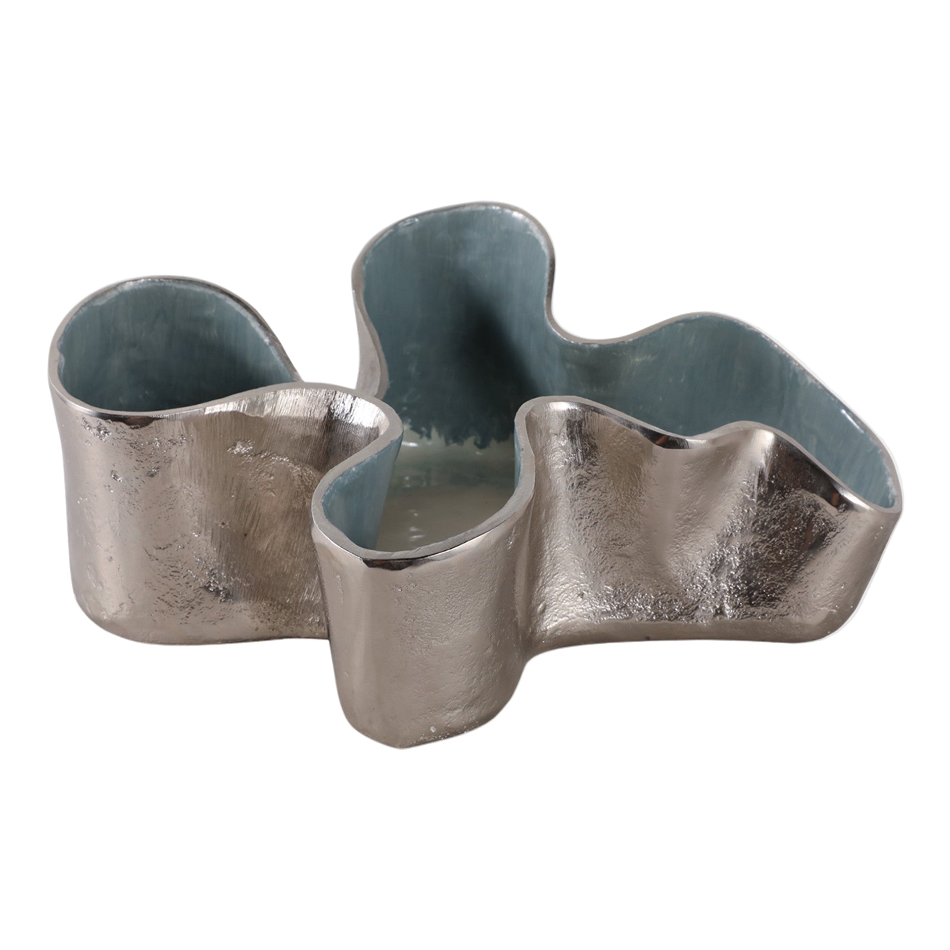 Wavy Abstract Blue and Gold Metal Bowl