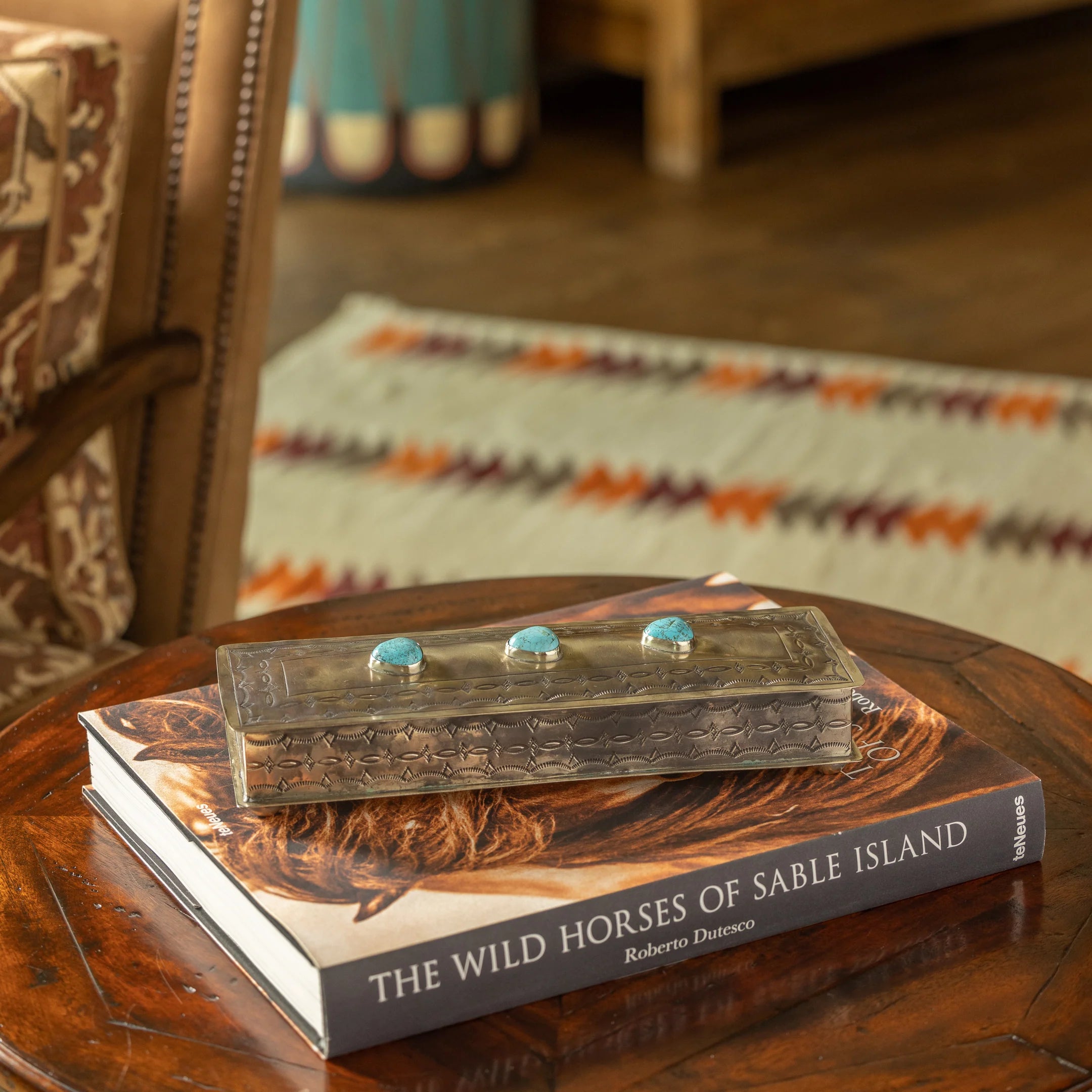 Three Stone Long Stamped Silver Box
