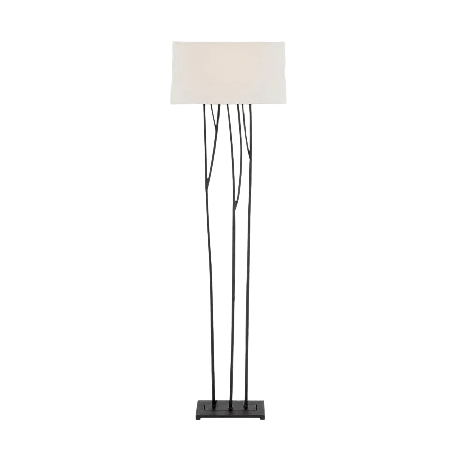 Modern floor lamp with black metal design on a white background