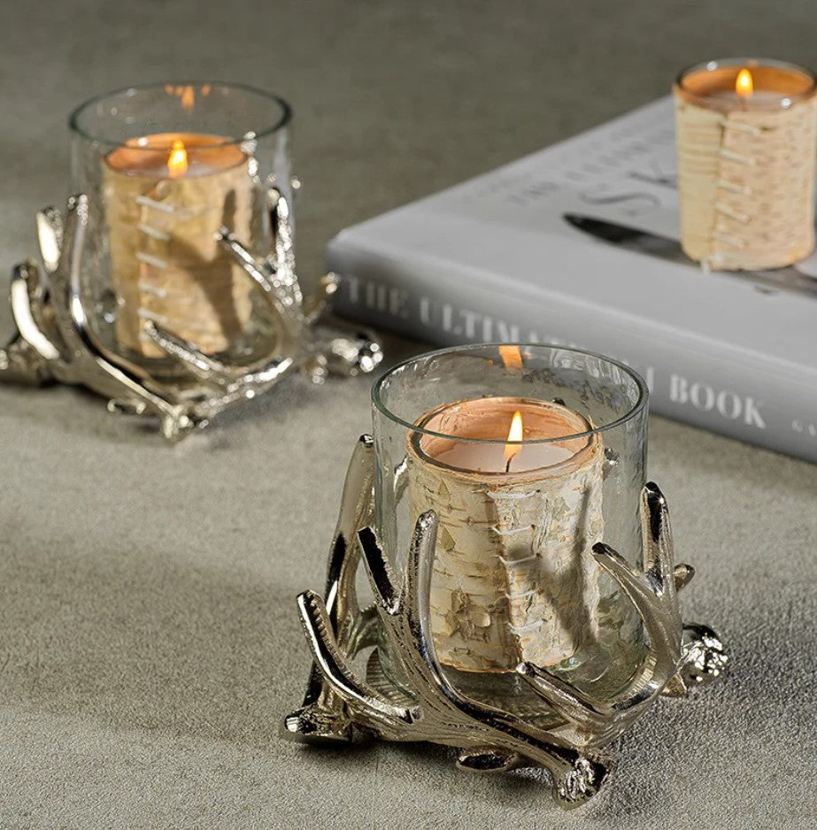 Antler Design Alloy and Glass Candle Holder