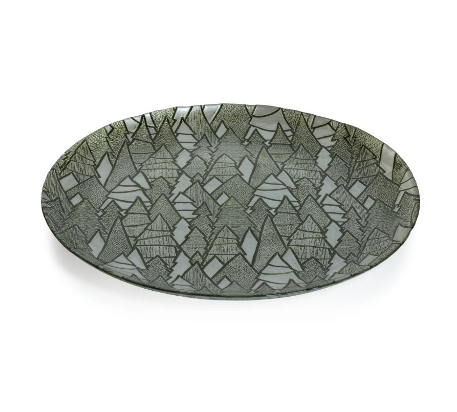 Green Alpine Tree Glass Platter /Charger