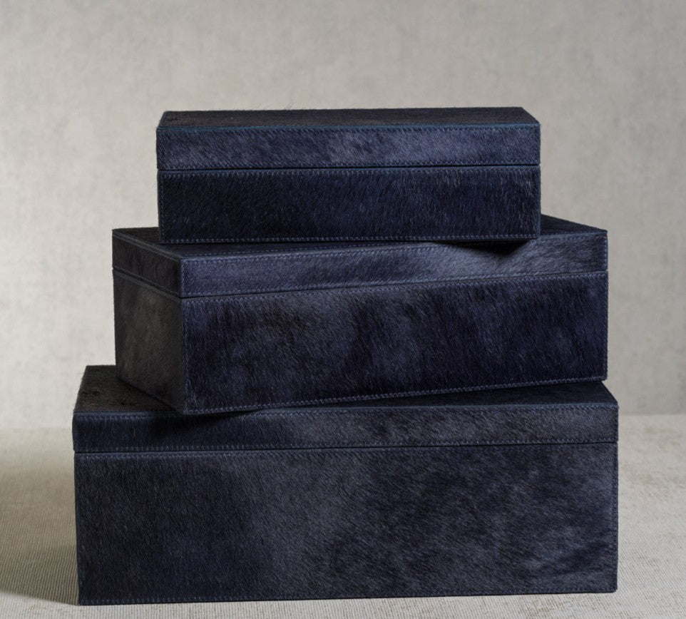 Corviglia Hair On Hide Leather Box - Navy