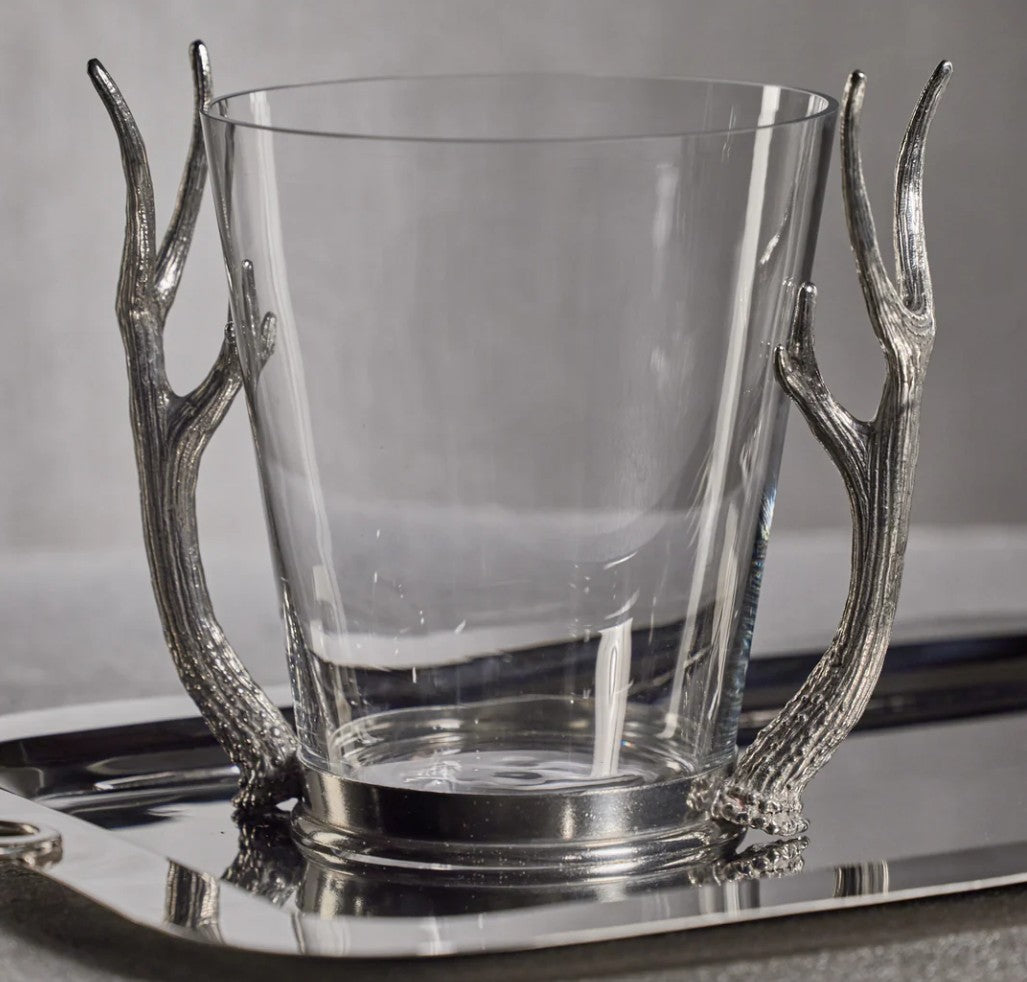 Davos Glass Wine and Champagne Bucket with Pewter Antler Handles