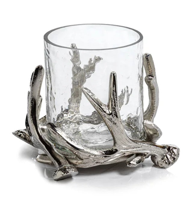 Antler Design Alloy and Glass Candle Holder