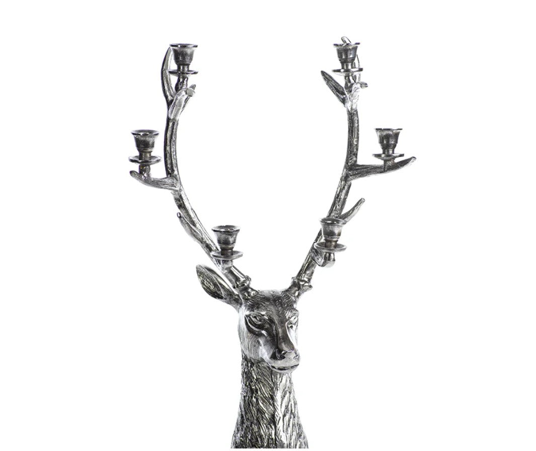 Stag Head 6-Tier Candleholder - Silver Antique