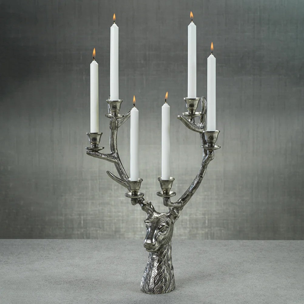 Stag Head 6-Tier Candleholder - Silver Antique