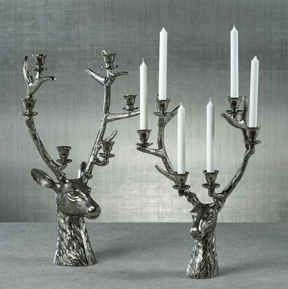Stag Head 6-Tier Candleholder - Silver Antique