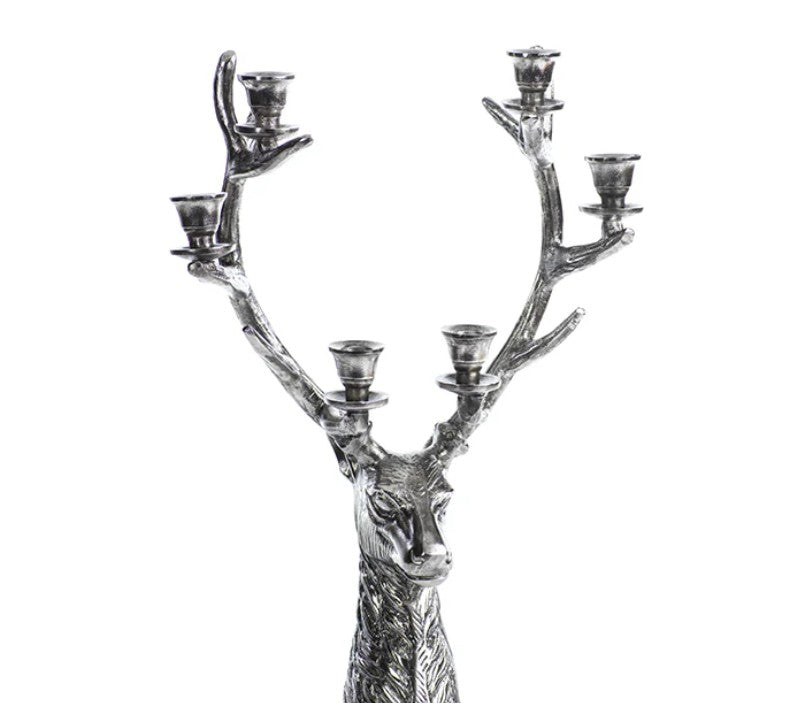 Stag Head 6-Tier Candleholder - Silver Antique