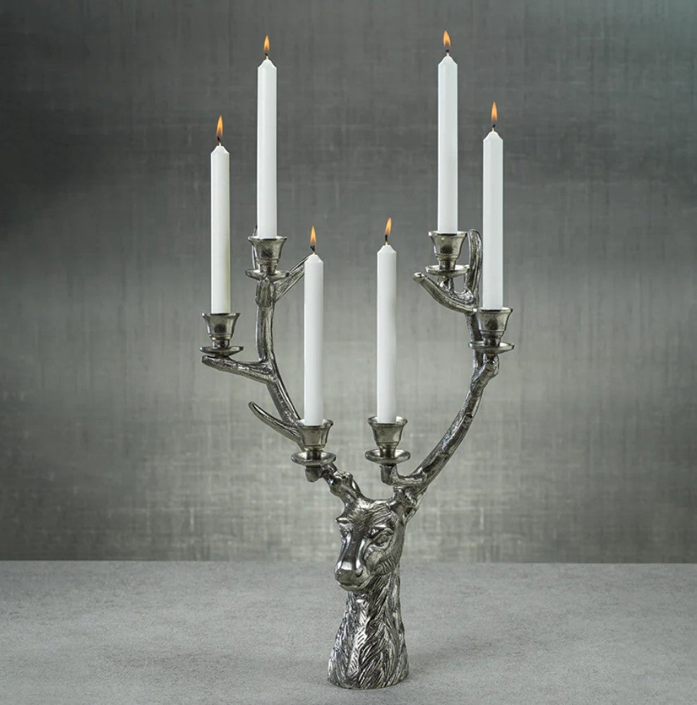 Stag Head 6-Tier Candleholder - Silver Antique