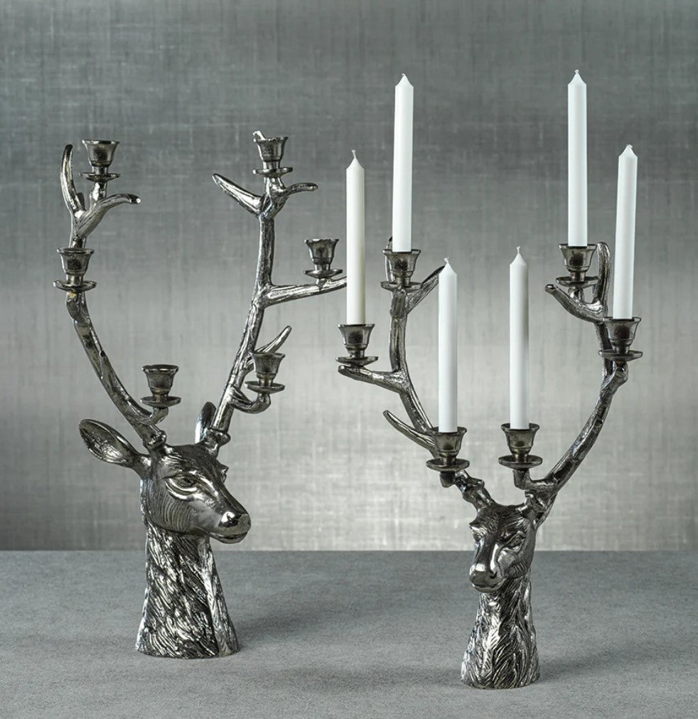 Stag Head 6-Tier Candleholder - Silver Antique