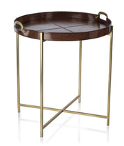 Aspen Leather with Brass Handles Round Tray on Stand