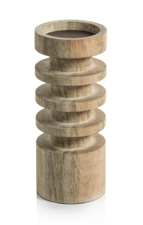 Le Salama Carved Mango Wood Pillar Holder - Medium