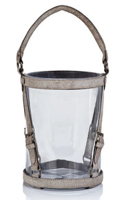 St. Moritz Hair on Hide Leather Glass Hurricane/ Ice Bucket