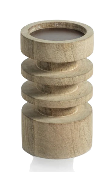 Le Salama Carved Mango Wood Pillar Holder - Short
