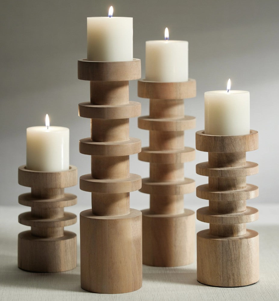 Le Salama Carved Mango Wood Pillar Holder - Short