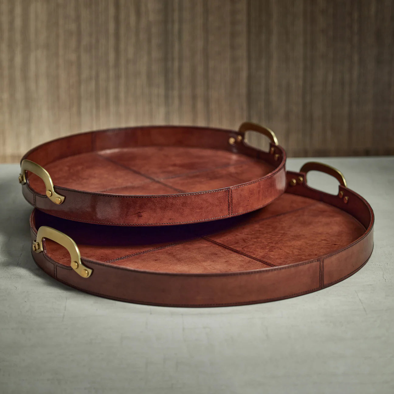 Aspen Leather with Brass Handles Round Tray