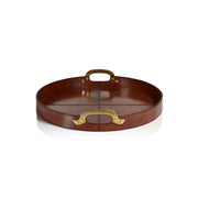 Aspen Leather with Brass Handles Round Tray