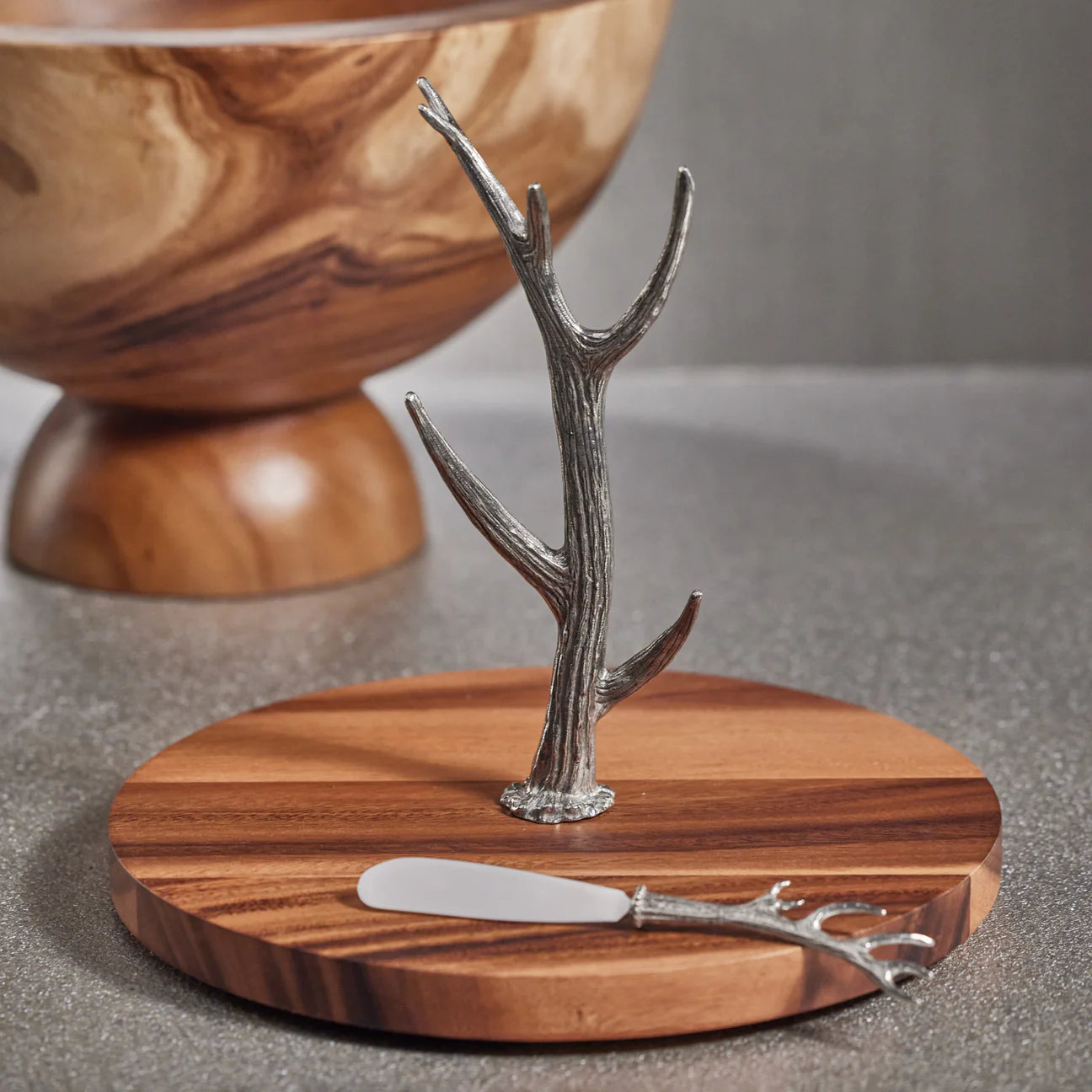 Davos Round Cheese & Charcuterie Board with Pewter Antler Stem