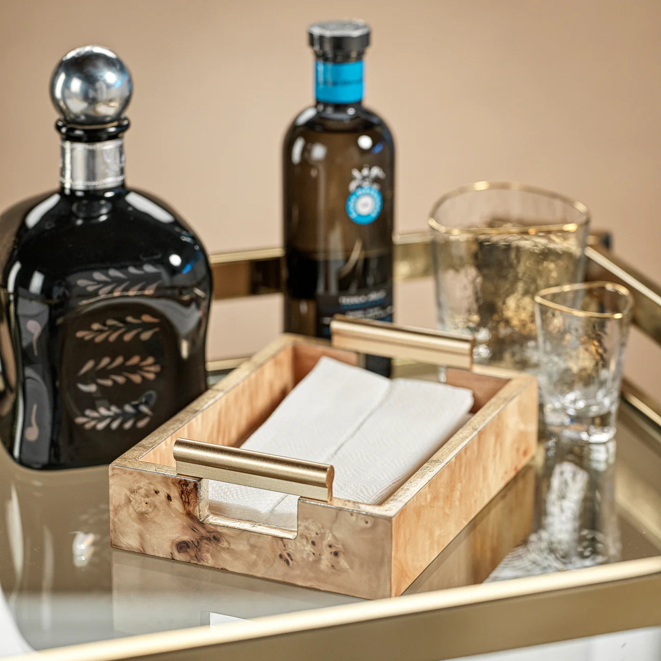 Leiden Burl Wood Rectangular All Purpose / Napkin Tray