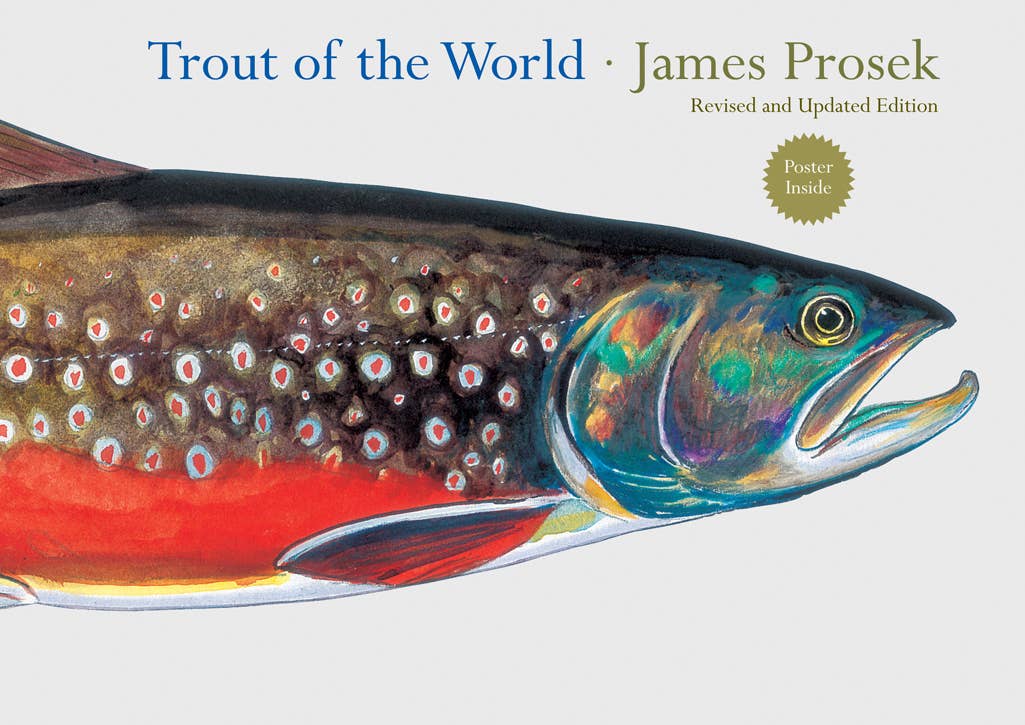 Book cover of 'Trout of the World' by James Prosek with a detailed illustration of a fish.